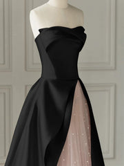 Vestido de fiesta de satén rosa y negro con tul