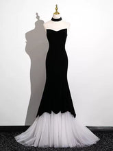 Black and White Mermaid Strapless Long Prom Dress