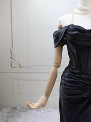 Black Mermaid Satin Off Shoulder Lace-up Prom Dress