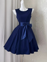 Blue Round Neckline Knee Length Homecoming Dress with Bow
