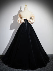 A-line Black Velvet Pearls Off Shoulder Party Dress