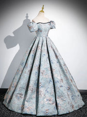 Grey Floral Satin A-line Short Sleevse Party Dress