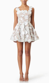 Deva White 3D Floral Embellished Mini Dress