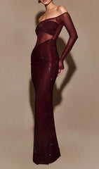 Jacinthe Glamorous Off-Shoulder Diamante Maxi Dress