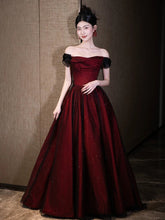 A-line Off Shoulder Black and Red Tulle Floor Length Prom Dress