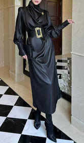 Imad Black Elegant Long Sleeve Belted Maxi Dress