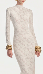 Hiroko Elegant White Botanical Lace Maxi Dress