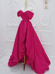 Fuchsia High Low Off Shoulder Party Dress