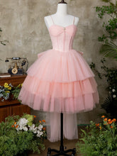 Vestido de fiesta corto hasta la rodilla de tul rosa con escote en forma de corazón