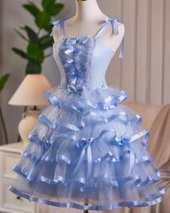 Light Blue Tulle Sweetheart Layers Homecoming Dress