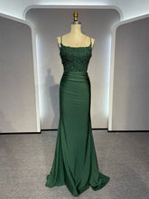 Vestido de fiesta de sirena con espalda cruzada y encaje de spandex verde