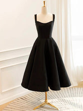 Black Satin Tea Length Straps Homecoming Dress