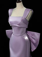 Purple Satin Mermaid Satin Long Party Dress with Bow