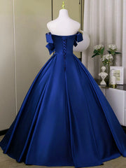 Vestido largo de fiesta con flores de satén azul y vestido de noche