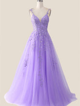 A-line Purple Tulle with Lace Applique Party Dress