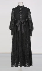 Ivria Elegant Black Lace Maxi Dress