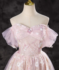 A-line Pink Lace and Tulle Sweetheart Party Dress
