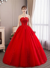Glam Red Ball Gown Tulle Sweet 16 Dress with Lace