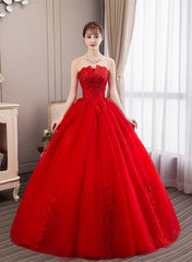 Glam Red Ball Gown Tulle Sweet 16 Dress with Lace