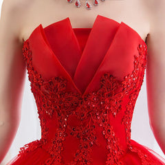 Glam Red Ball Gown Tulle Sweet 16 Dress with Lace