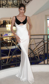 Caroun Elegant White & Black Velvet Bustier Maxi Dress