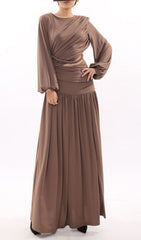 Ignacia Draped Long Sleeve Maxi Dress with Braided Waist Cutout