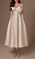 Avani Elegant Taffeta Strapless Midi Dress with Statement Bow