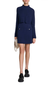 Roquette Chic Navy Layered Knit Mini Dress