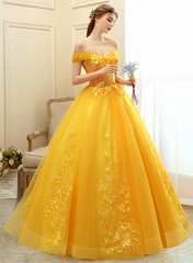 Yellow Off Shoulder Ball Gown Tulle with Lace Sweet 16 Dress