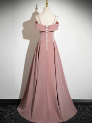 Vestido de fiesta rosa de corte A con escote en forma de corazón y tirantes al descubierto
