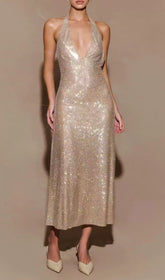 Dazzling Jayne Halter Diamante Backless Midi Dress