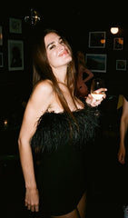 Agathe Black Feather Trim Strapless Mini Dress