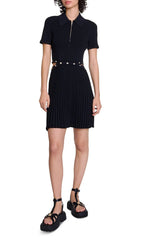 Ritourna Chic Rib Knit Polo Mini Dress