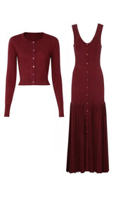 Jackie Wine Ribbed Knit Cardigan & Maxi Dress Set