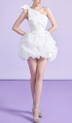 Flirty White One-Shoulder Bowknot Mini Dress