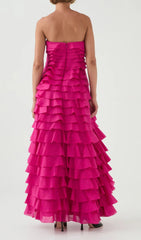 Dasani Radiant Pink Strapless Tiered Ruffle Maxi Dress
