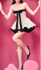 Iola Chic Polka Dot Strapless Mini Dress with Statement Bow