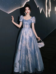 Blue A-line Short Sleeves Party Dress Prom Dress
