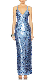 Izak "Celestial Blue" Sequin Strappy Maxi Gown