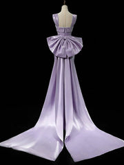 Purple Satin Mermaid Satin Long Party Dress with Bow
