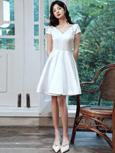 White Satin Simple Knee Length Homecoming Dress