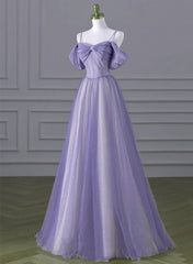 Lovely A-line Light Purple Tulle Beaded Long Party Dress