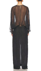 Chic Sheer Polka Dot Long Sleeve Maxi Dress