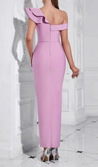 Elegant Lilac One-Shoulder Ruffle Maxi Dress with High Slit