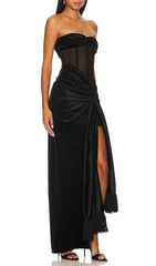 Kahlani Black Velvet Corset Maxi Gown