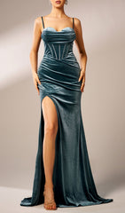 Glamorous Cleta Velvet Corset Maxi Dress with Seductive High Slit