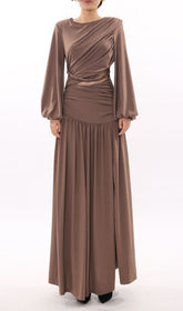 Ignacia Draped Long Sleeve Maxi Dress with Braided Waist Cutout
