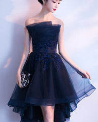 Charming Navy Blue High Low Party Dress