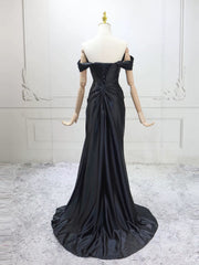Black Mermaid Satin Off Shoulder Lace-up Prom Dress