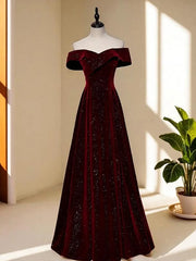 Vestido de fiesta de terciopelo rojo vino con escote en forma de corazón y largo hasta el suelo